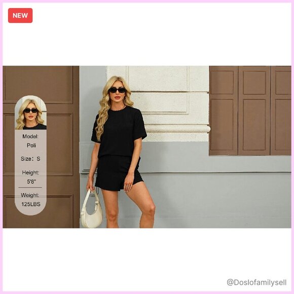 Oversized Ribbed Knit Lounge Set Short Sleeve Top Matching Shorts Y2K - Picture 8 of 8